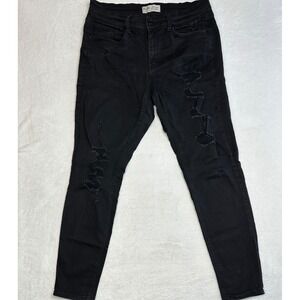 Mudd FLX Stretch Low Rise Skinny Jeans Black Distressed Ripped Size 13